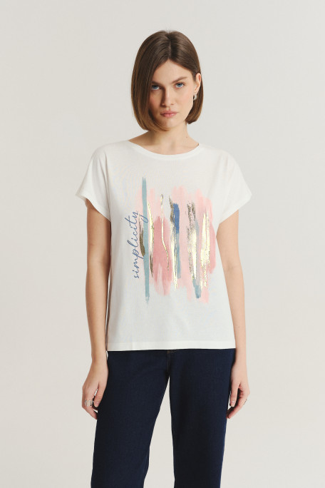Biały t-shirt z kolorową grafiką