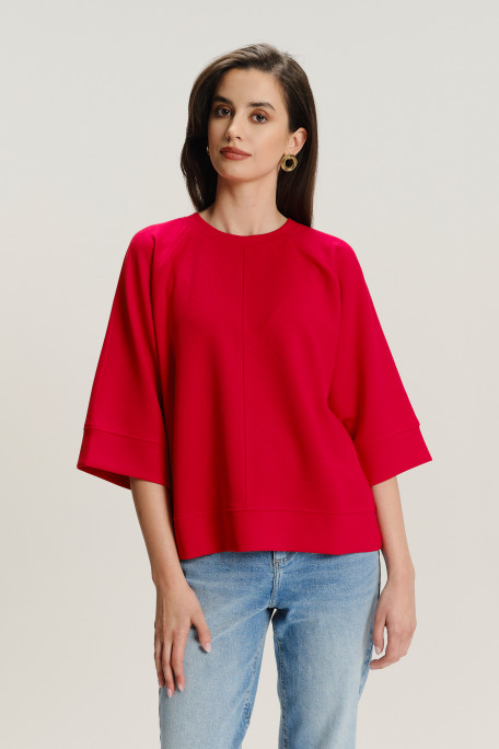 Czerwona bluza oversize z rękawem do łokcia