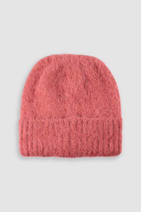 Brzoskwiniowa czapka typu beanie z dodatkiem wełny