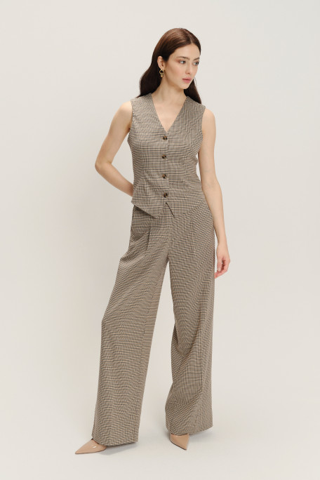 Elegancka beżowa kamizelka w drobną kratkę