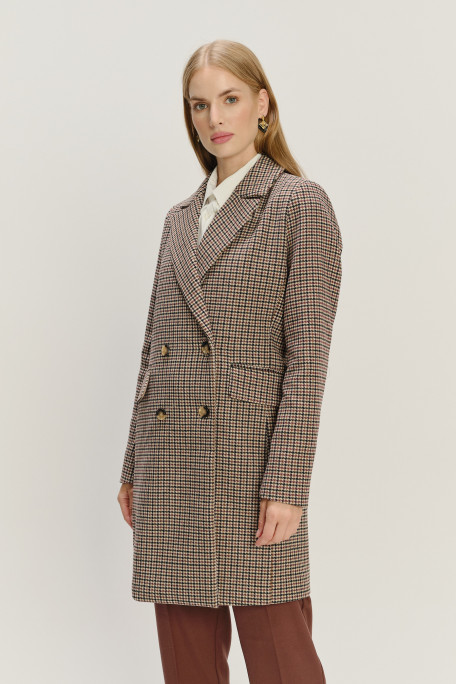 Elegancki dwurzędowy płaszcz w subtelną kratę
