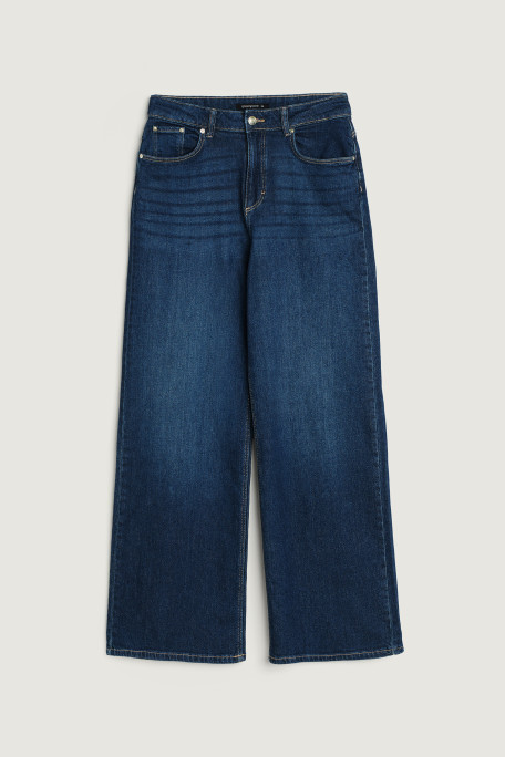 Klasyczne granatowe jeansy typu wide leg