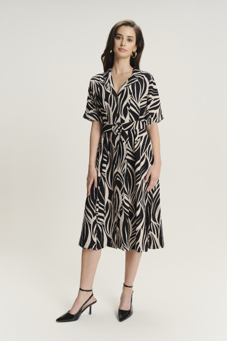 Wiskozowa sukienka w czarno-kremowy wzór