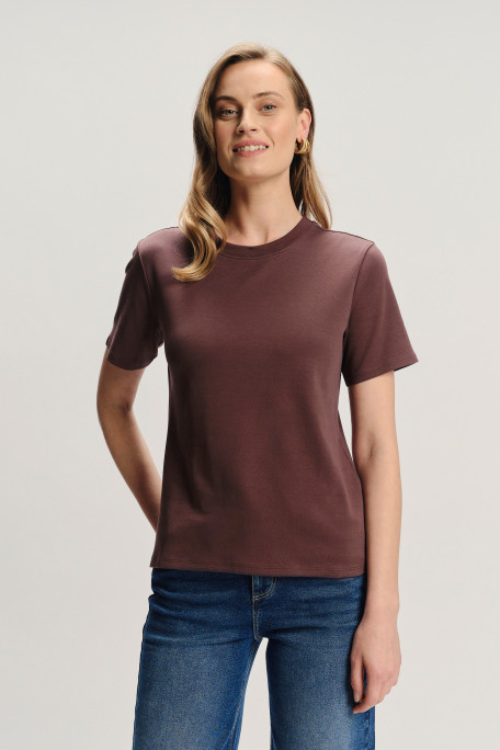 Bawełniany t-shirt basic brązowy