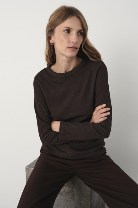 Bawełniany longsleeve w kolorze ciemnobrązowym 