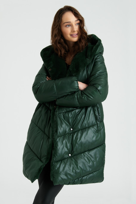 Stylowa kurtka z kapturem, ciemna zieleń