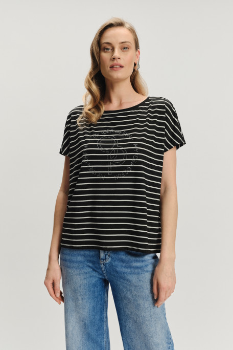 Luźny czarny top z drobne paski