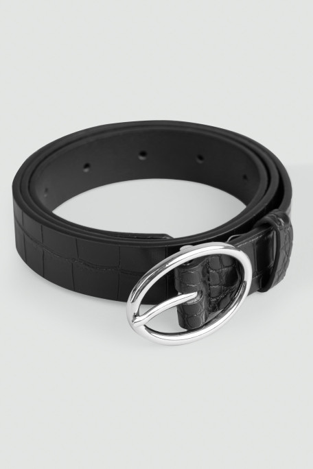 Strukturalny, czarny pasek z owalną klamrą