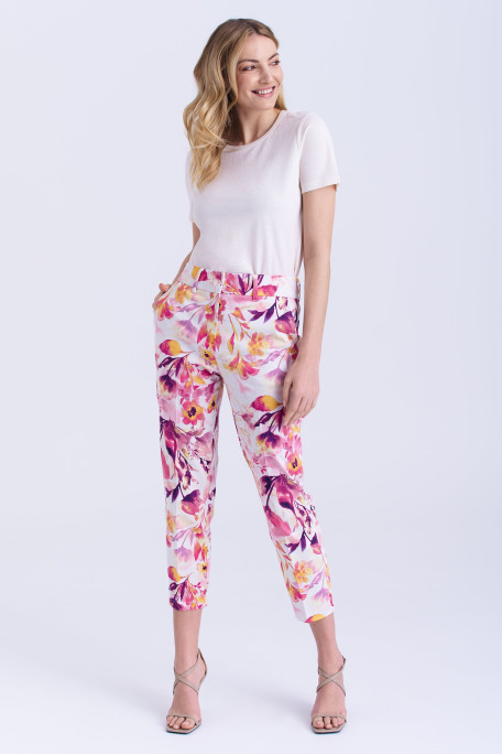 Spodnie z printem w wielobarwne kwiaty