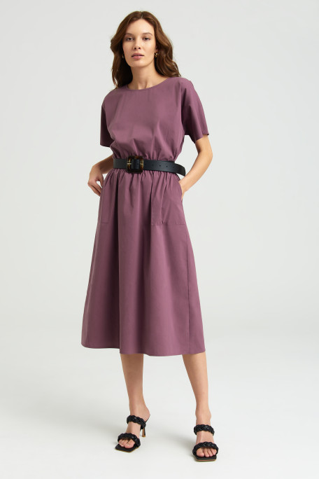 Bawełniana sukienka z szeroką gumką w pasie, brudny róż