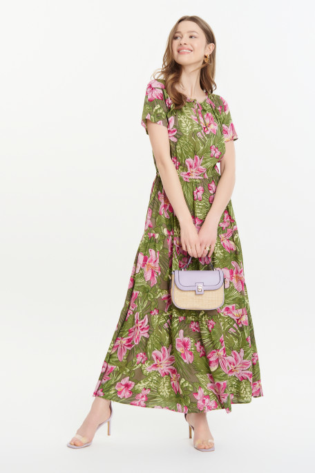 Stylowa sukienka w kolorze khaki kwiatowy print