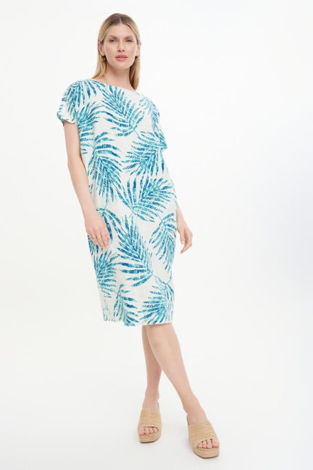 Komfortowa sukienka oversize z nadrukiem w liście palmy