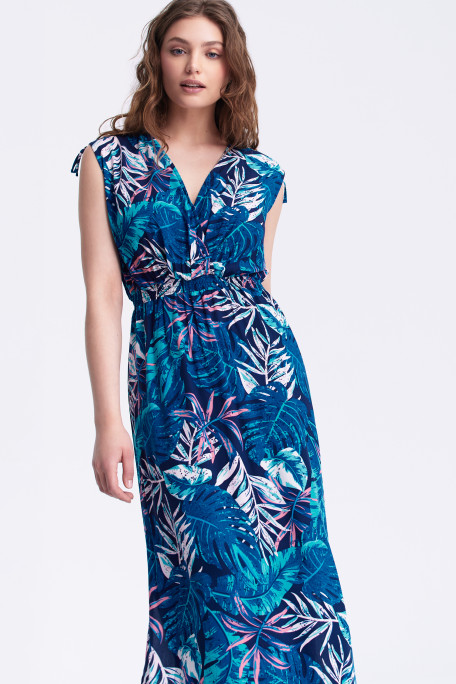 Wiskozowa sukienka o długości maxi, tropikalny print