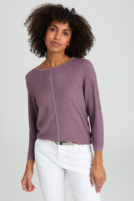 Fioletowy sweter z błyszczącą nitką
