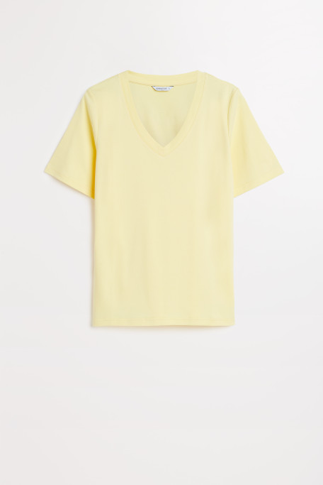 Bawełniany jasnozółty top v-neck