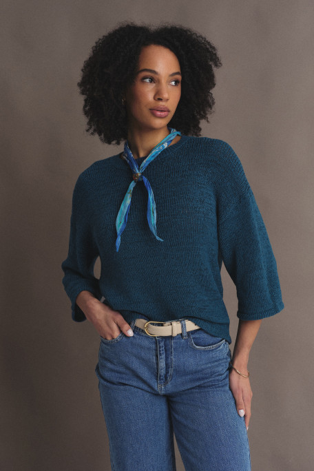 Turkusowy sweter z rękawem 3/4