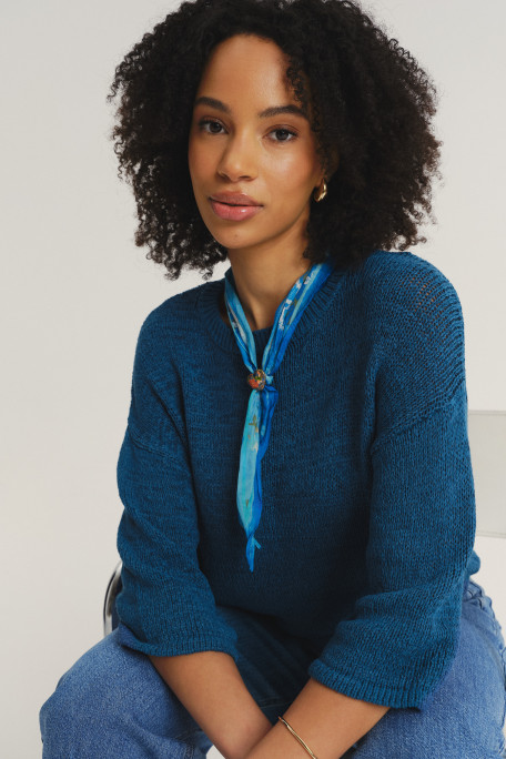 Turkusowy sweter z rękawem 3/4