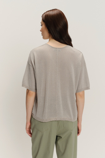 Beżowy sweter z krótkim rękawem oversize 