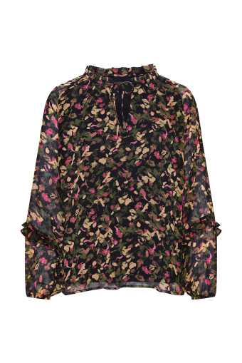 Elegancka bluzka z nadrukiem i falbankami