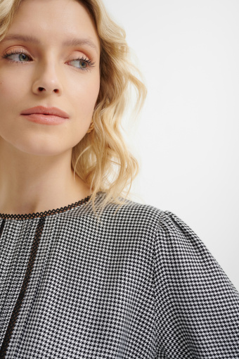 Elegancka bluzka z długim rękawem wzór w pepitkę