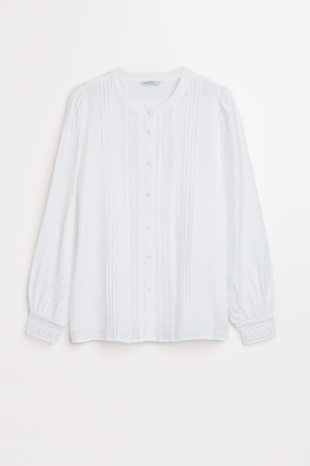 Kremowa bluzka z dekoracyjnym, długim rękawem