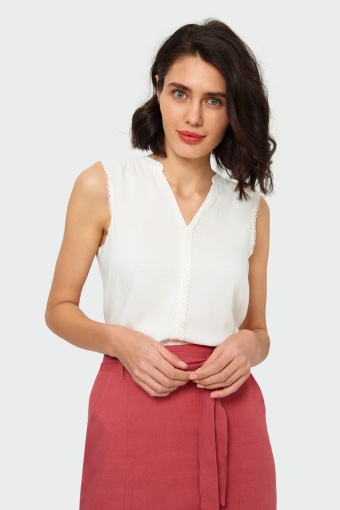 Bluzka bez rękawów z koronkową aplikacją, dekolt V