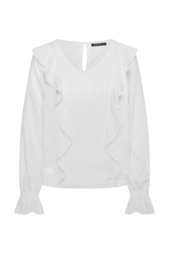 Elegancka, biała bluzka z falbanami