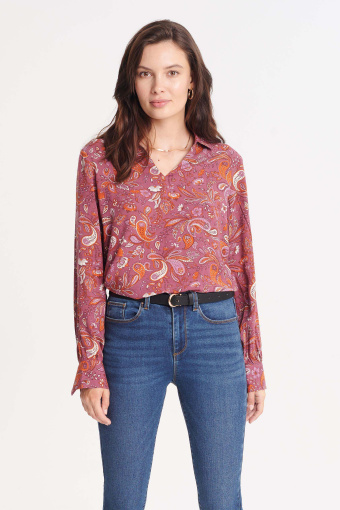 Bluzka z klasycznym kołnierzykiem, nadruk typu paisley