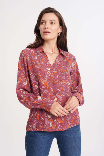 Bluzka z klasycznym kołnierzykiem, nadruk typu paisley