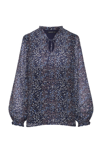 Romantyczna bluzka z luźnymi rękawami, nadruk w błękitne kwiaty