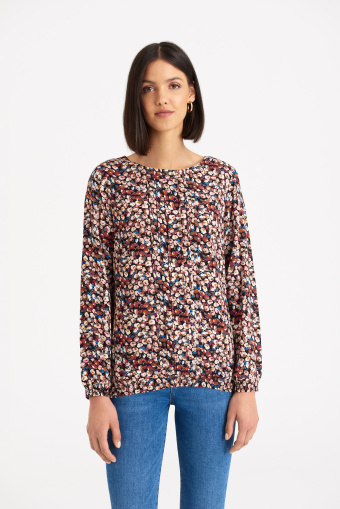 Wiskozowa bluzka w drobne, kolorowe kwiaty