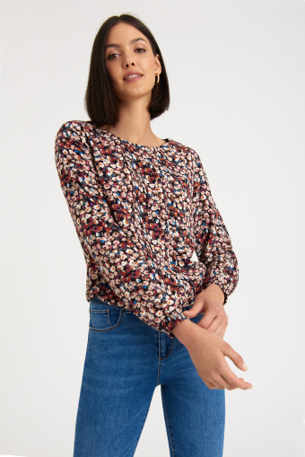 Wiskozowa bluzka w drobne, kolorowe kwiaty