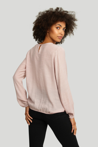 Elegancka bluzka z ozdobną, koronkową wstawką, jasny róż