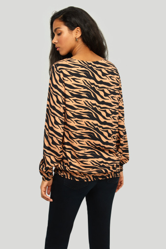 Wiskozowa bluzka z nadrukiem i troczkami przy dekolcie