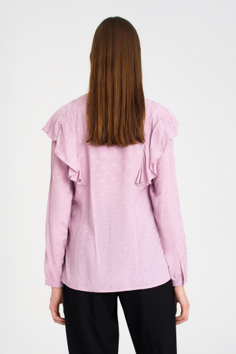 Jasnoróżowa, wiskozowa bluzka z falbanami Jasnoróżowa, wiskozowa bluzka z falbanami