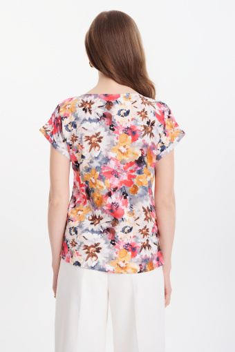 Bluzka z krókim rękawem w kolorowe kwiaty