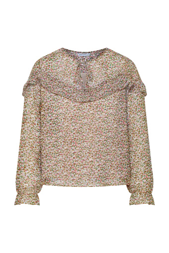Romantyczna bluzka z nadrukiem w kwiaty i falbankami Romantyczna bluzka z nadrukiem w kwiaty i falbankami