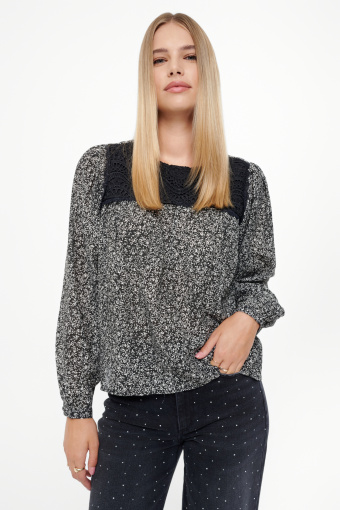 Efektowna czarna bluzka z nadrukiem Efektowna czarna bluzka z nadrukiem
