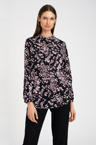 Klasyczna, czarna koszula z nadrukiem w kwiaty