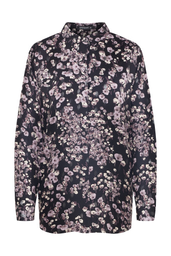 Klasyczna, czarna koszula z nadrukiem w kwiaty