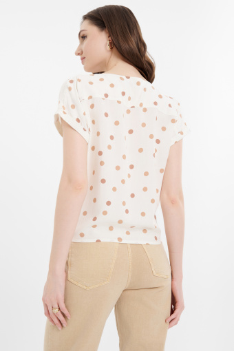 Bluzka z dekoltem V beżowe groszki Bluzka z dekoltem V beżowe groszki