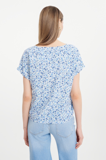 Bluzka z wiązaniem nadruk w kwiaty Bluzka z wiązaniem nadruk w kwiaty