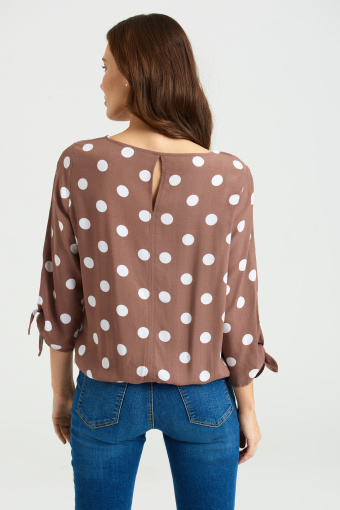 Brązowa bluzka z wiskozy, nadruk w groszki