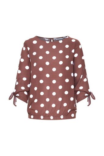 Brązowa bluzka z wiskozy, nadruk w groszki