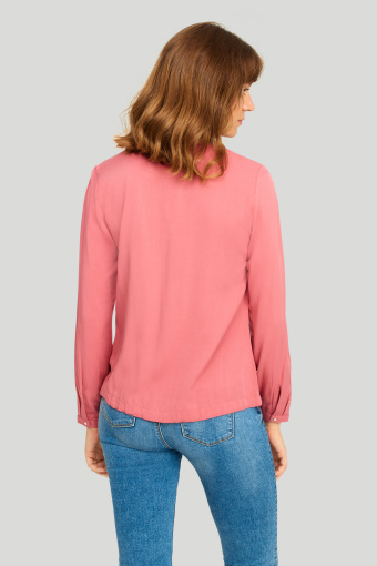 Luźna, koralowa bluzka z długim rękawem
