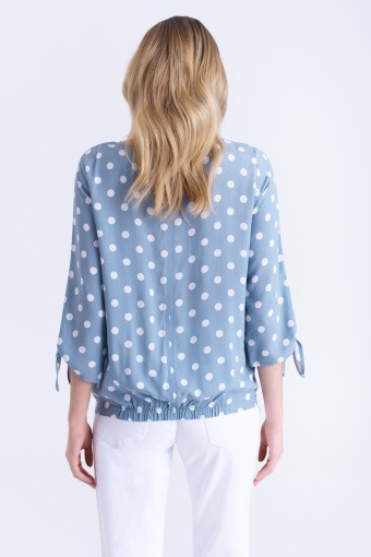 Niebieska bluzka w grochy, rękaw 3/4