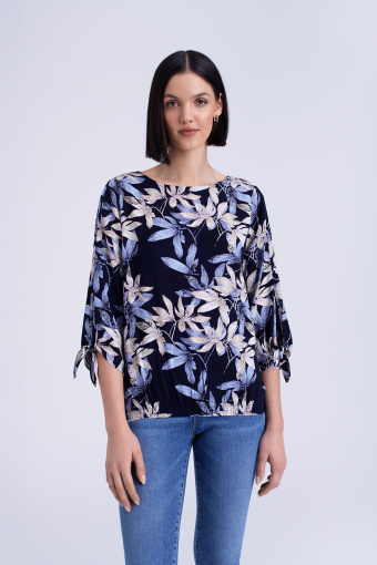 Wiskozowa bluzka w błękitno-kremowe kwiaty