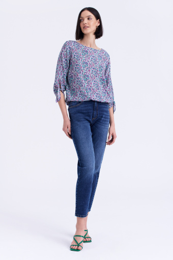 Bluzka z nadrukiem typu paisley, niebieska