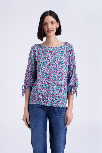 Bluzka z nadrukiem typu paisley, niebieska