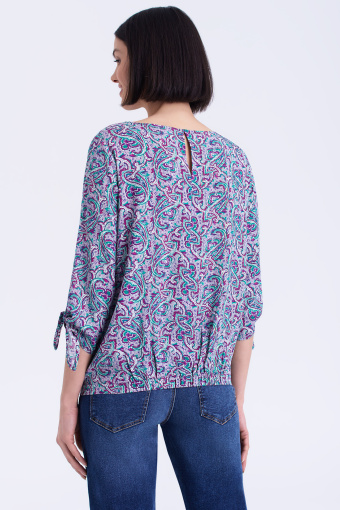 Bluzka z nadrukiem typu paisley, niebieska